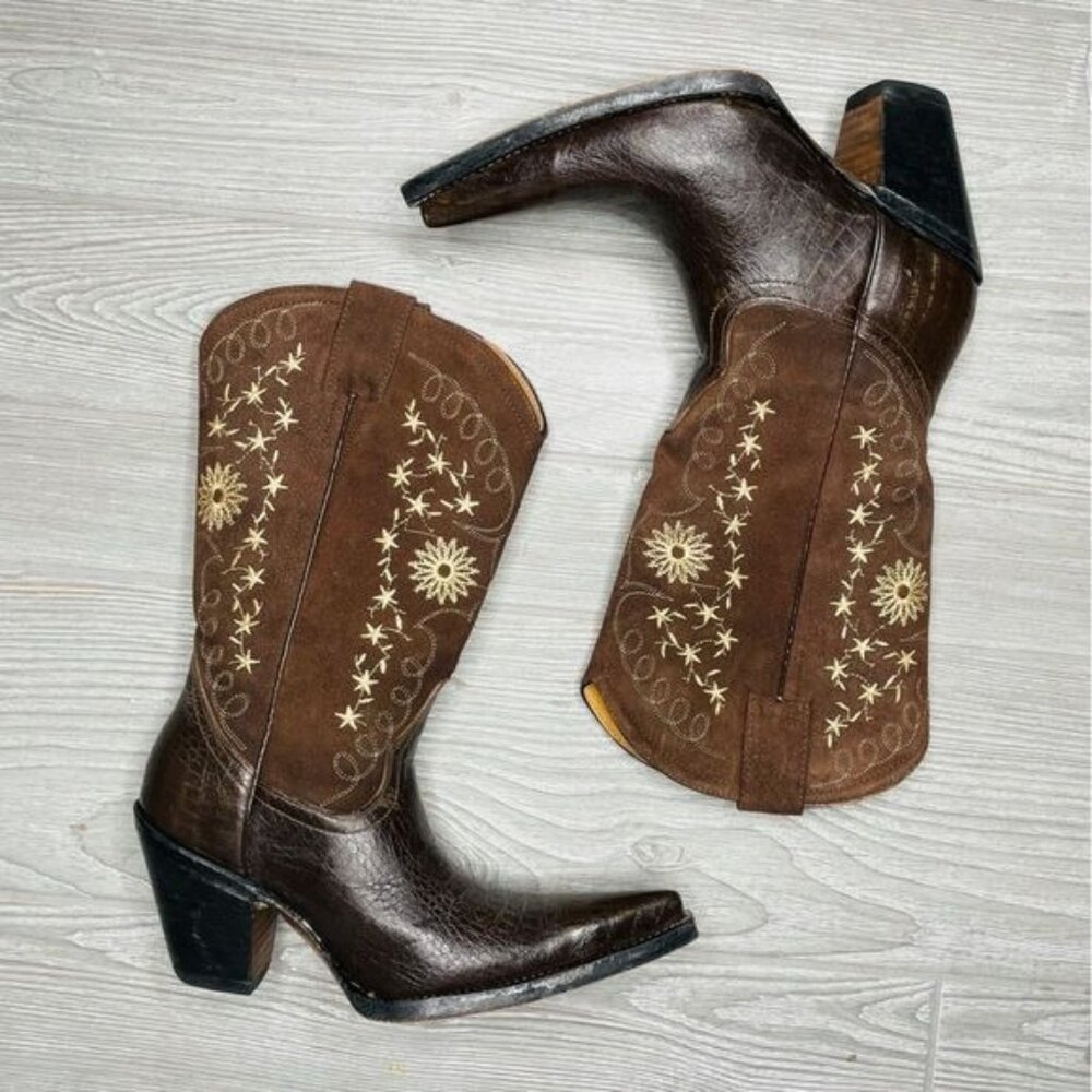 El general leather embroidered cowboy / cowgirl western boots shoes 6